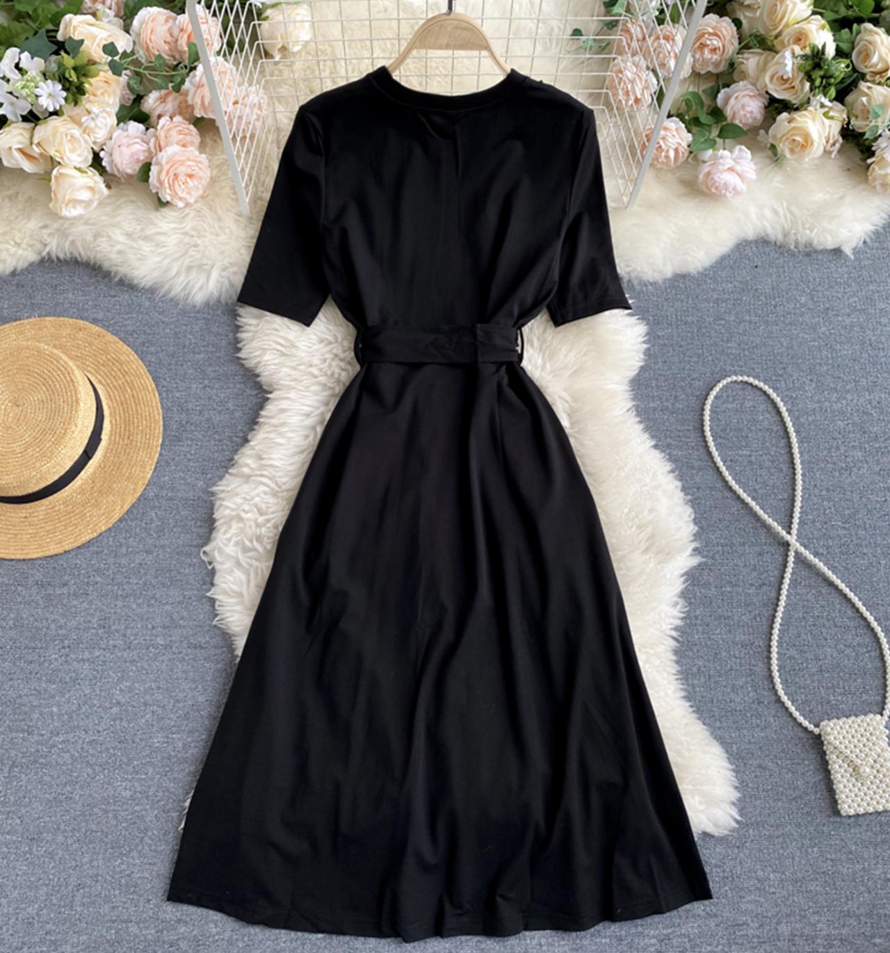 Black A line short dress fashion dress  729