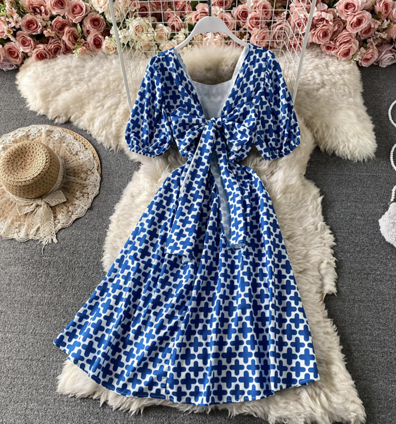 Cute A line round neck dress back bow dress dress  706