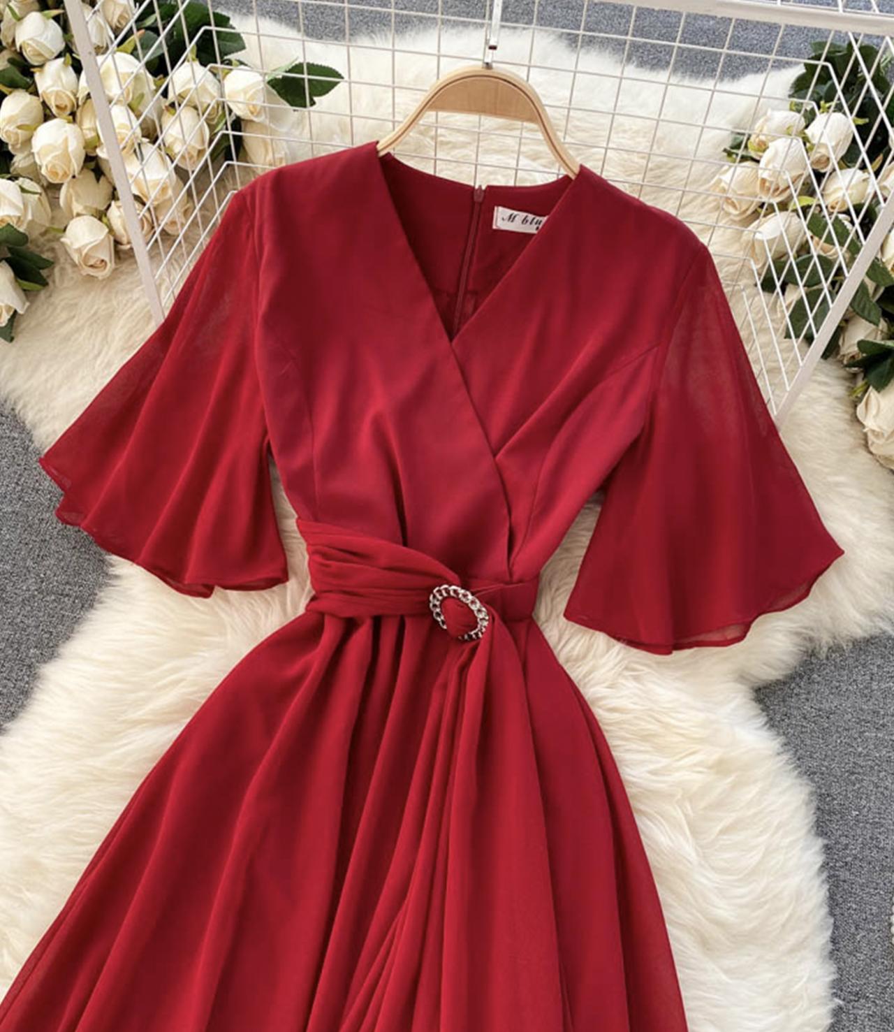 A line v neck chiffon dress fashion dress  697