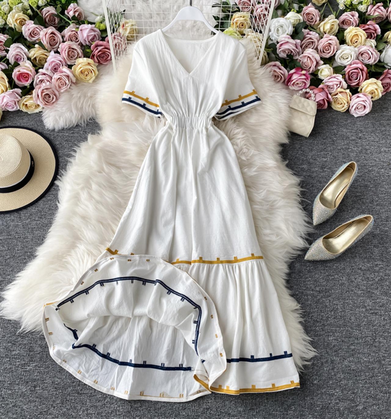 Simple v neck short dress fashion dress  702
