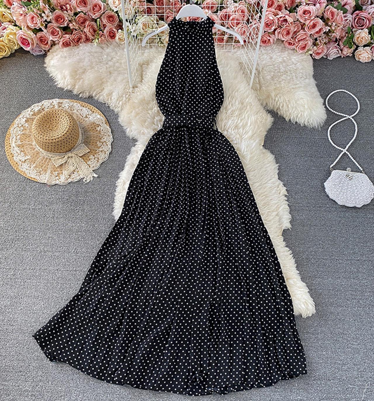 Elegant A line polka dot dress off shoulder dress  713