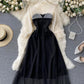 Black A line tulle short dress fashion dress  732