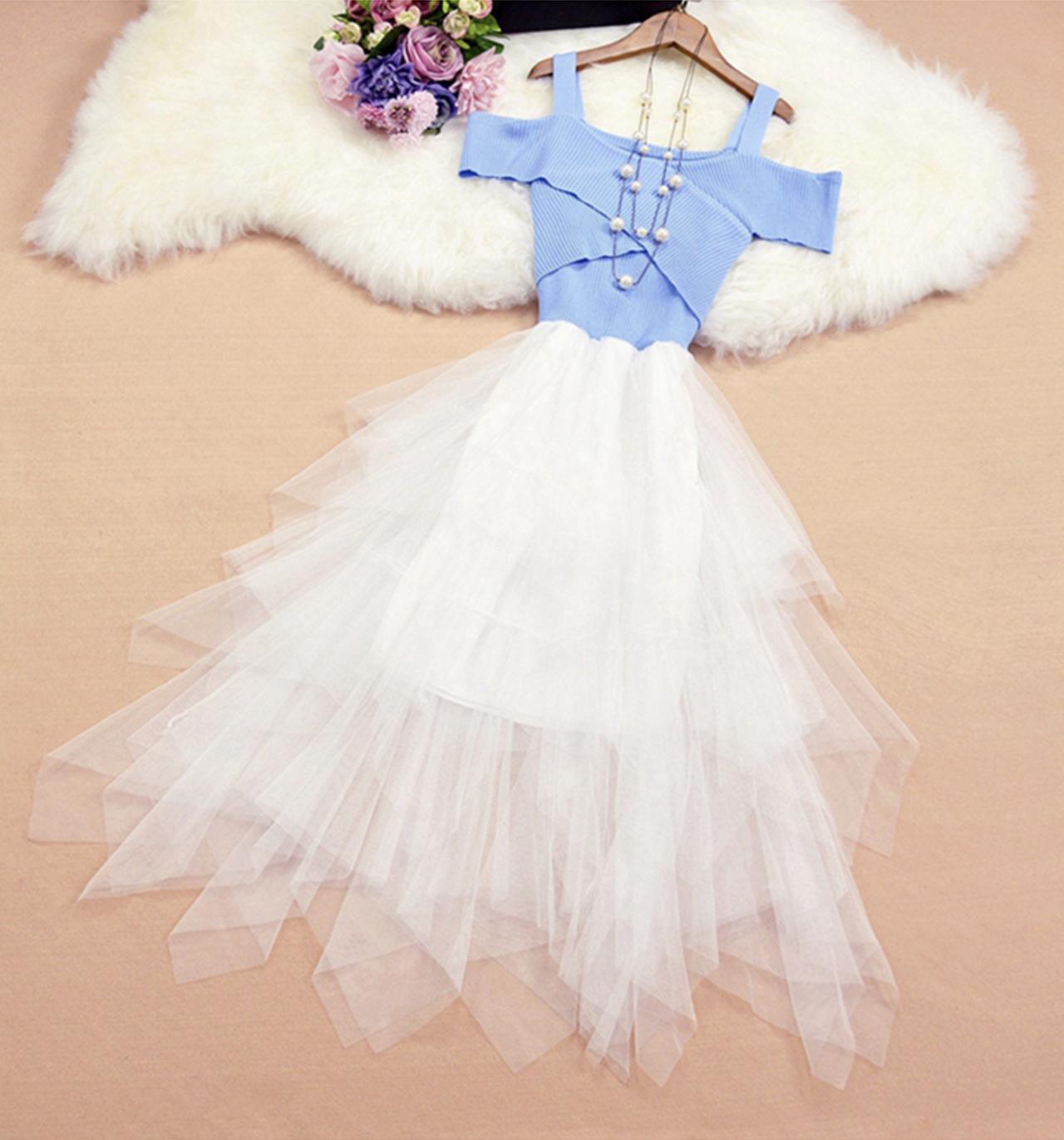 Süßes schulterfreies Kleid aus Tüll Modekleid 725