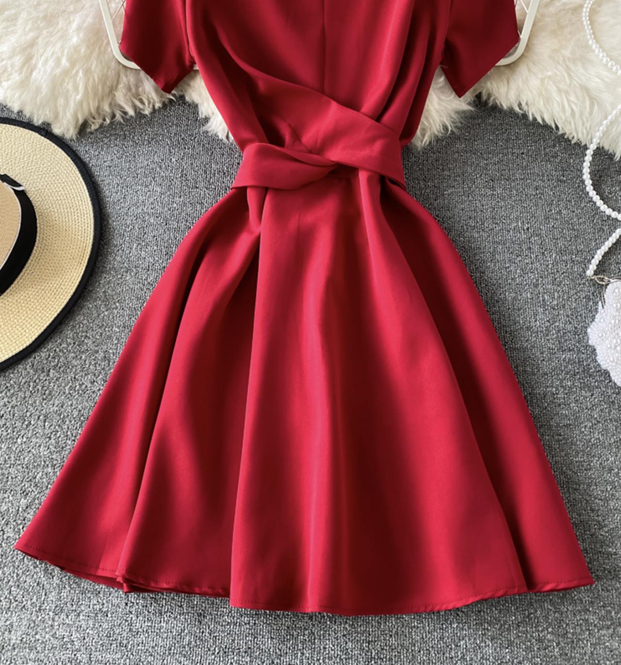 Cute A line round neck short dress  703