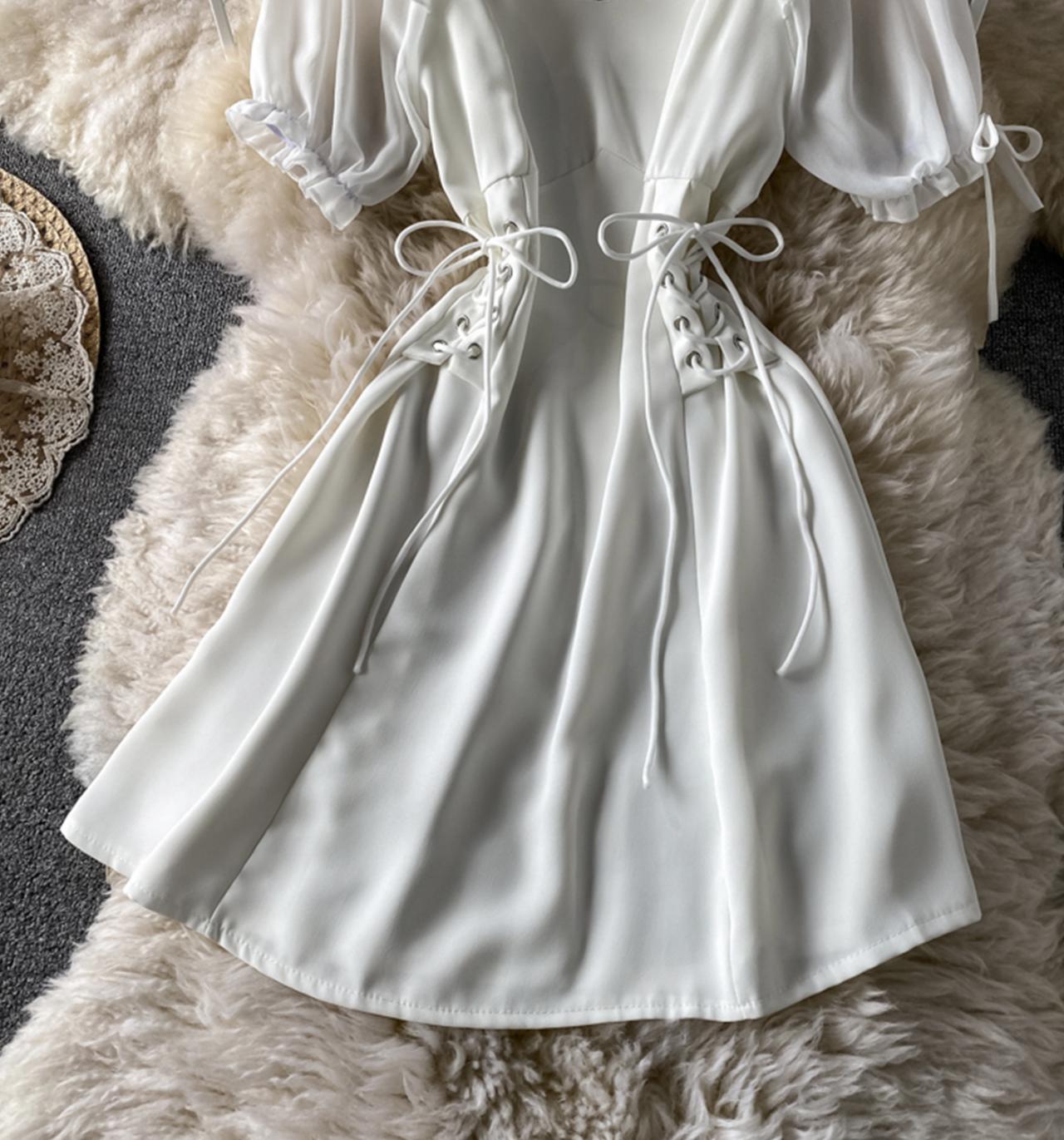 Simple A line round neck short dress fashion dress  708