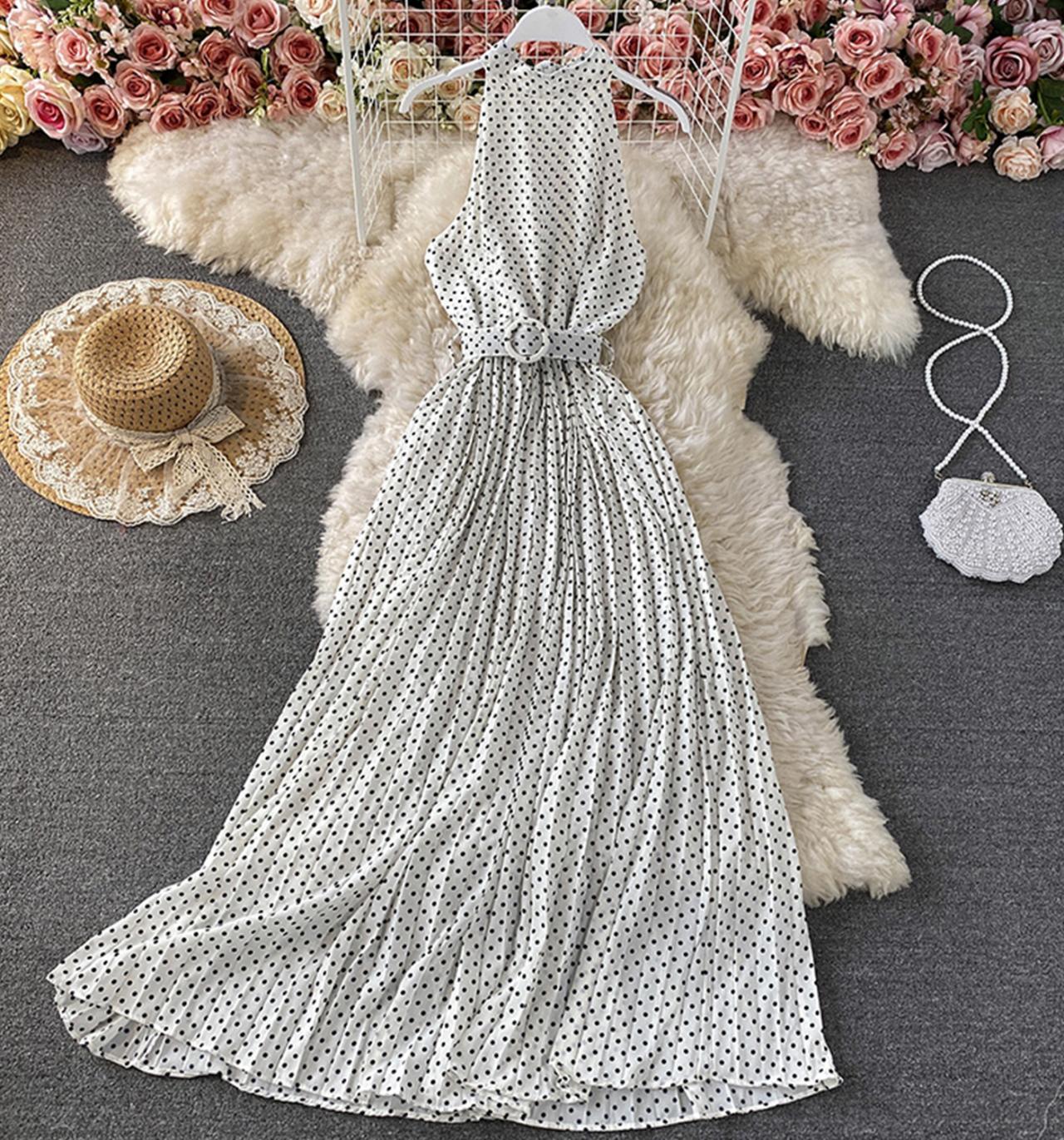 Elegant A line polka dot dress off shoulder dress  713