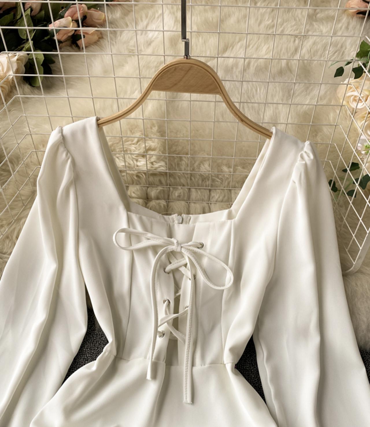 Cute long sleeve dress lace up dress  738