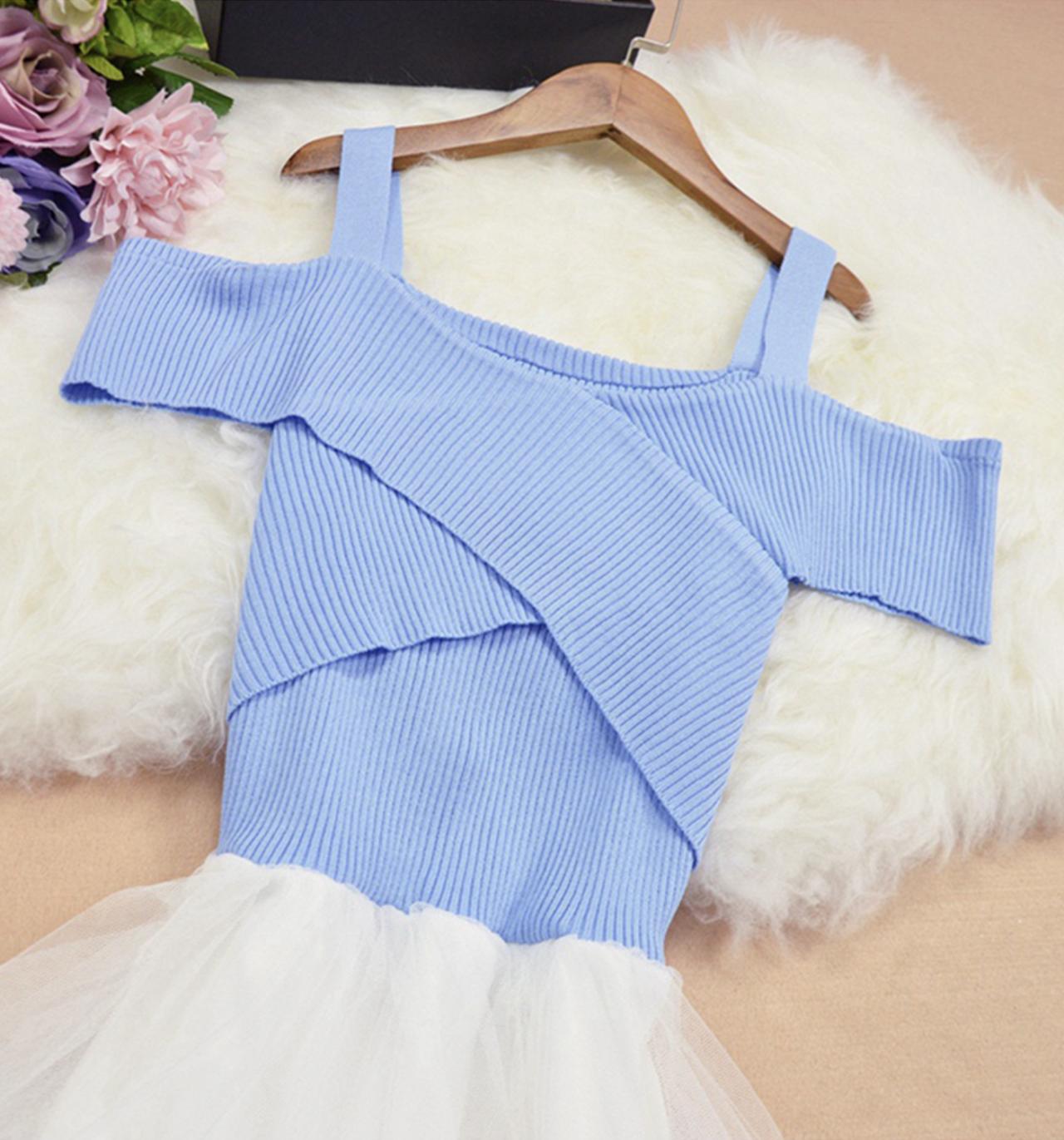 Süßes schulterfreies Kleid aus Tüll Modekleid 725