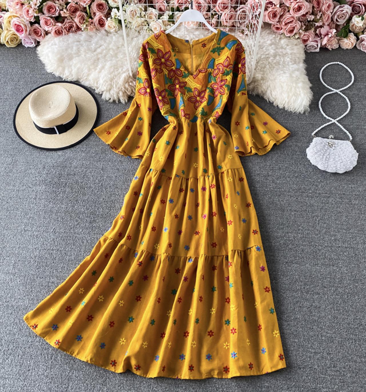 Cute A line embroidered dress  734
