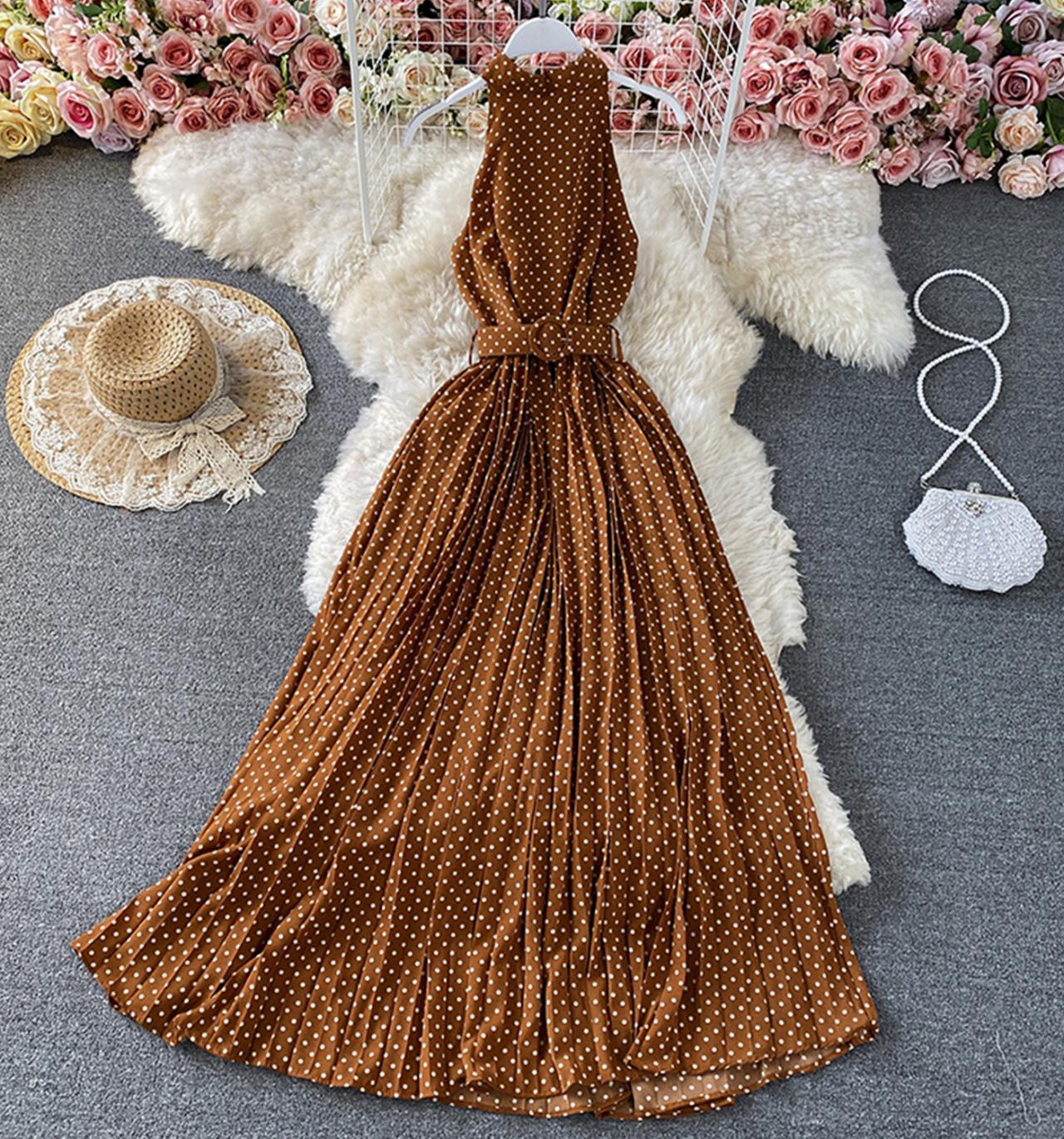 Elegant A line polka dot dress off shoulder dress  713