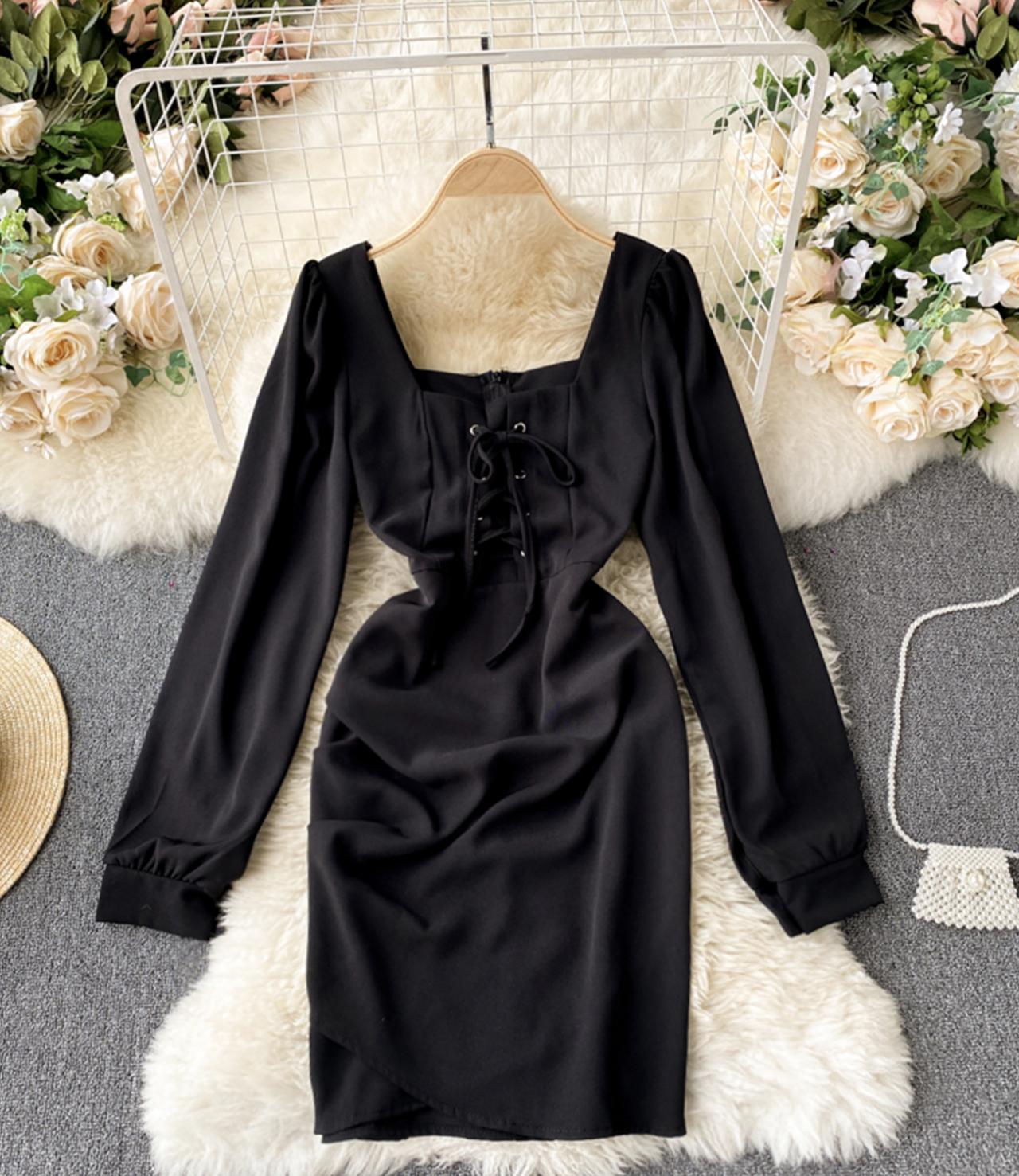 Cute long sleeve dress lace up dress  738