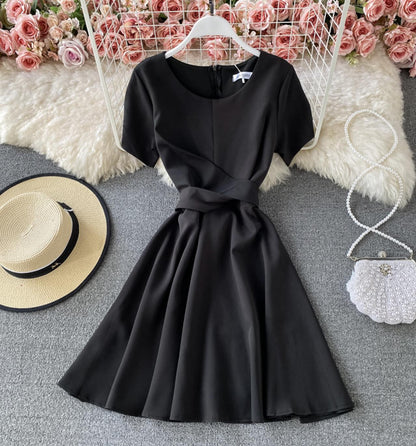 Cute A line round neck short dress  703
