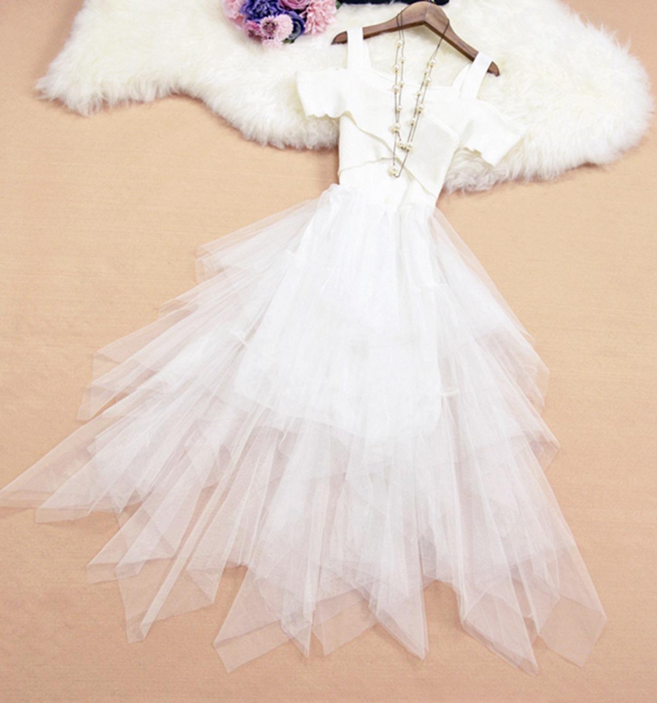 Süßes schulterfreies Kleid aus Tüll Modekleid 725