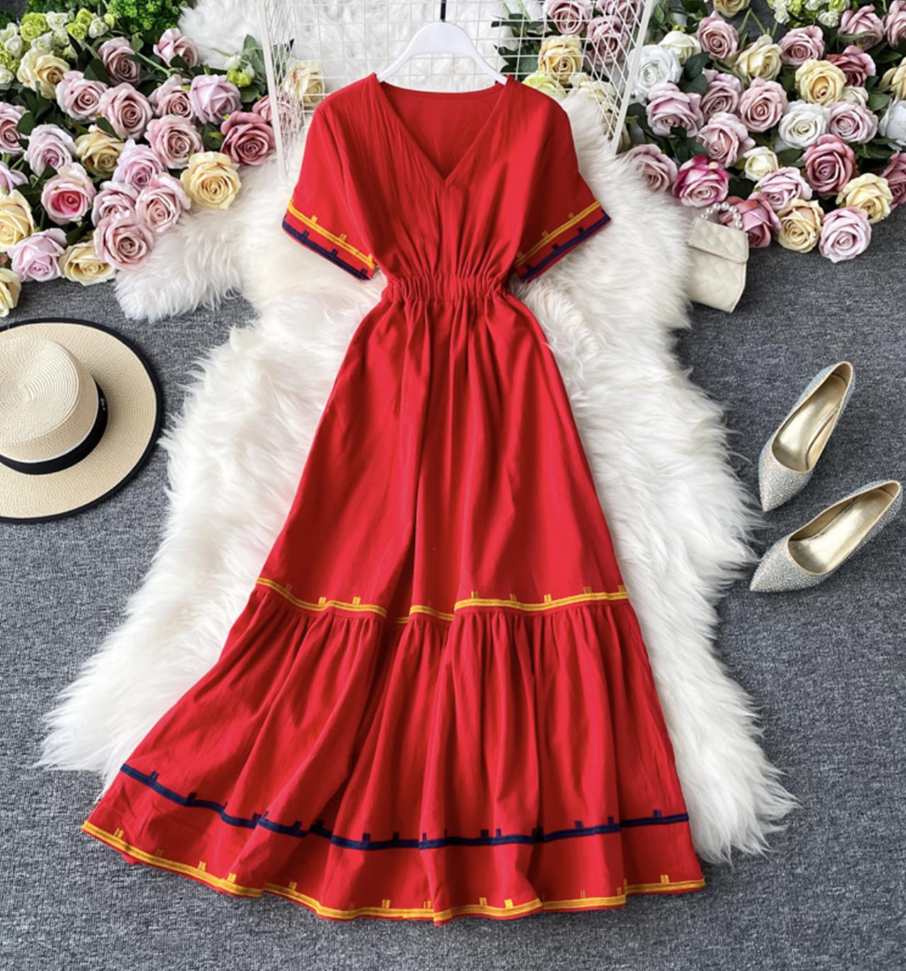 Simple v neck short dress fashion dress  702