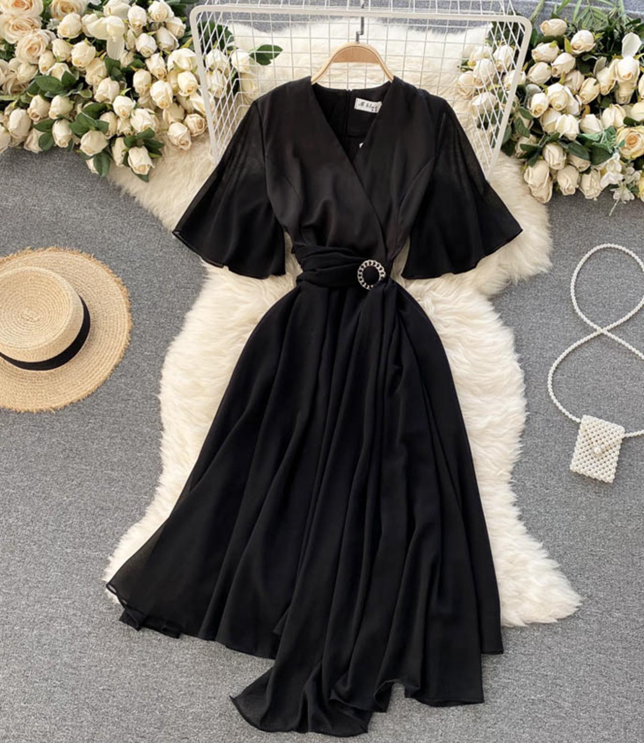 A line v neck chiffon dress fashion dress  697