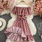 Cute polka dot dress A line off shoulder dress  712