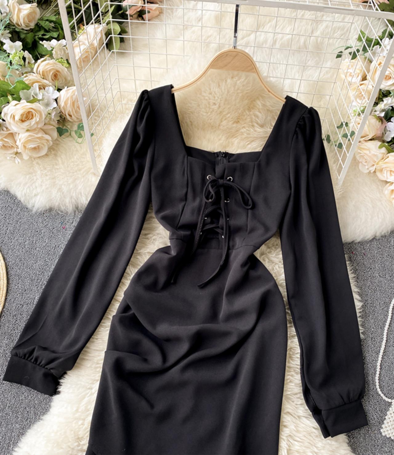 Cute long sleeve dress lace up dress  738