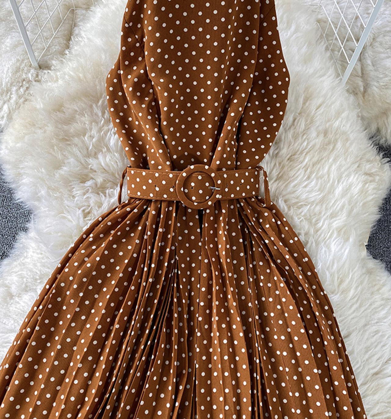 Elegant A line polka dot dress off shoulder dress  713