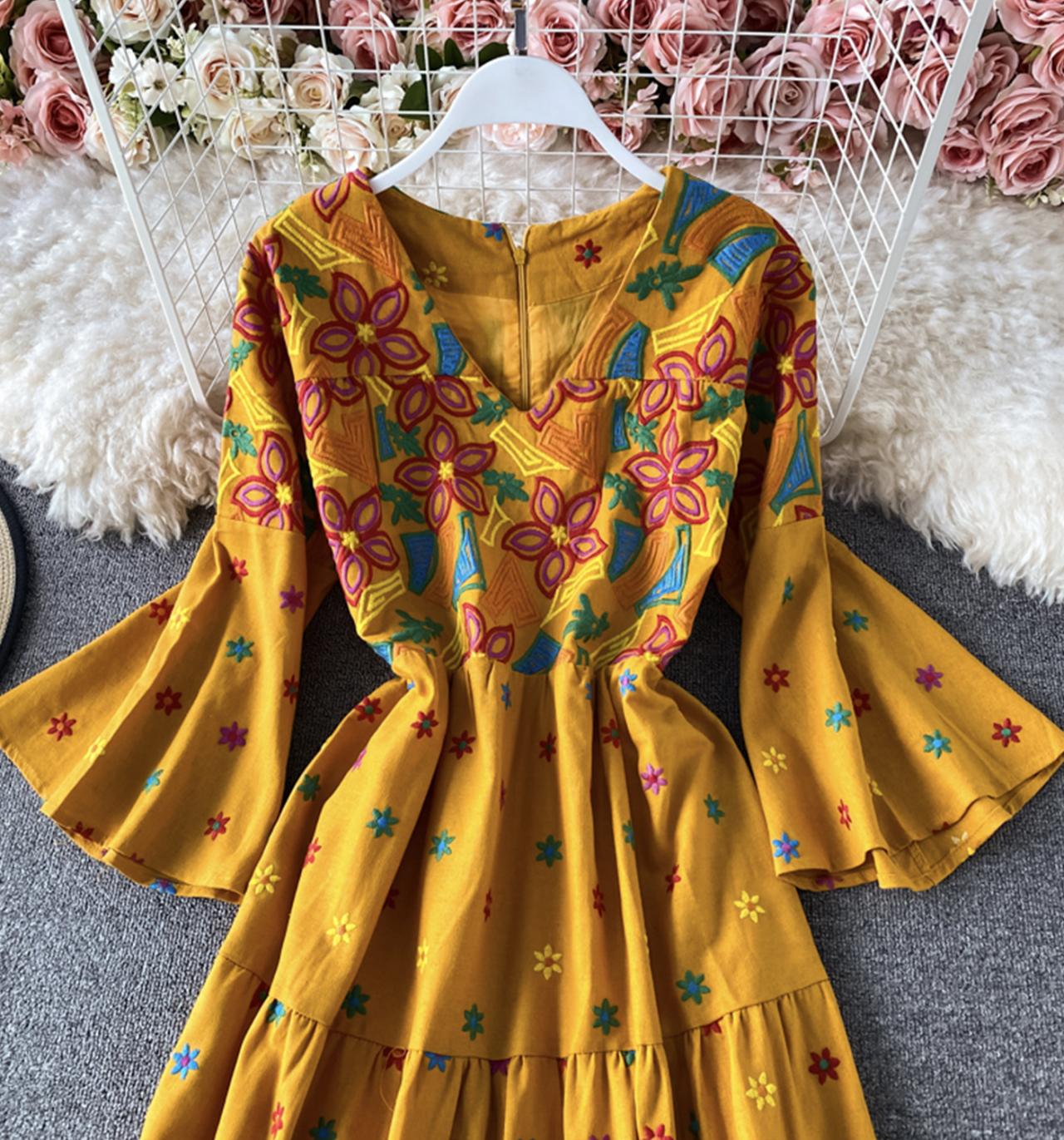 Cute A line embroidered dress  734