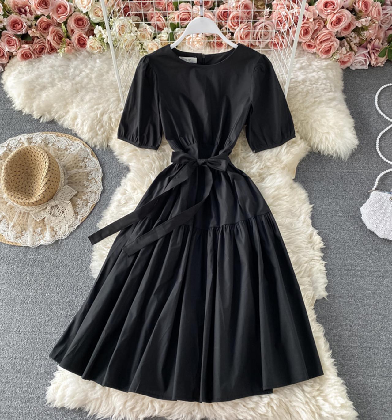 Simple A line round neck short dress fashion dress  714