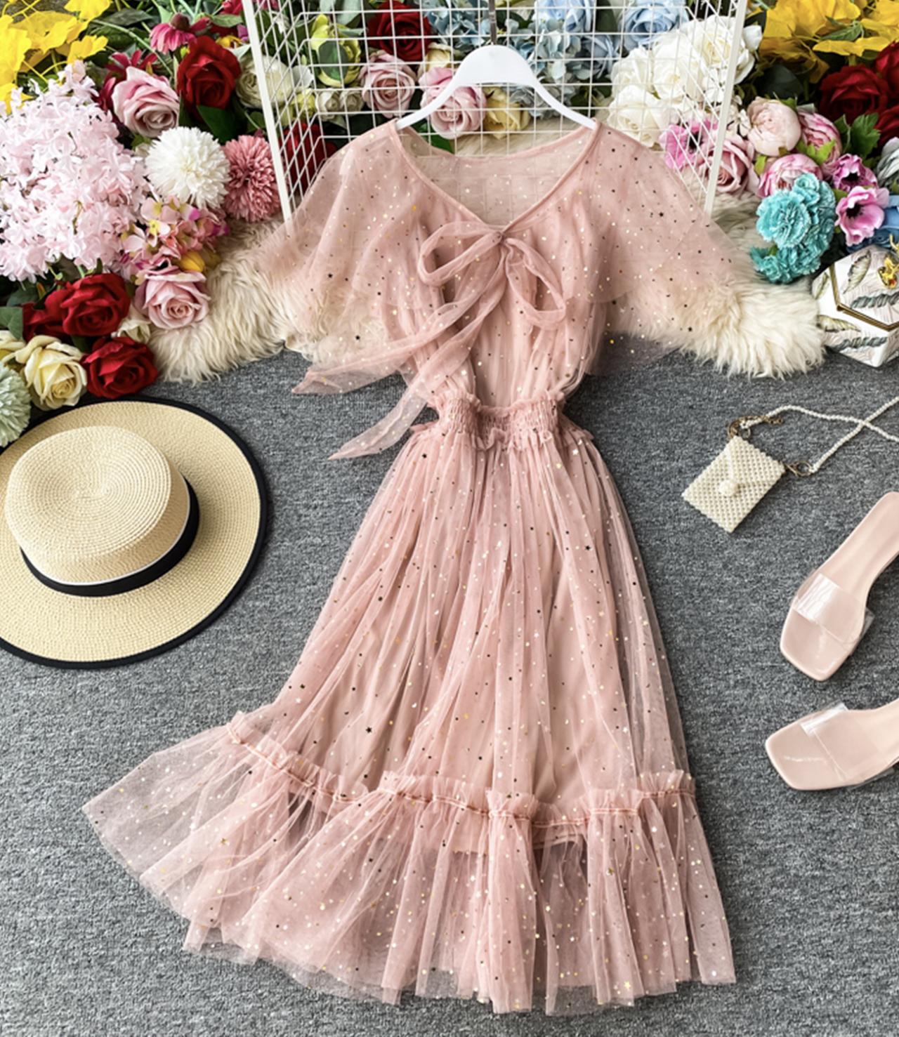 Cute tulle sequins short dress fashion dress  735