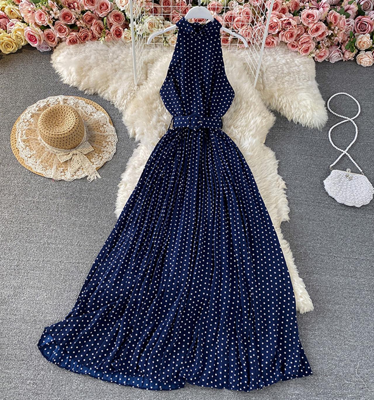 Elegant A line polka dot dress off shoulder dress  713