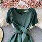 Cute A line round neck short dress  703