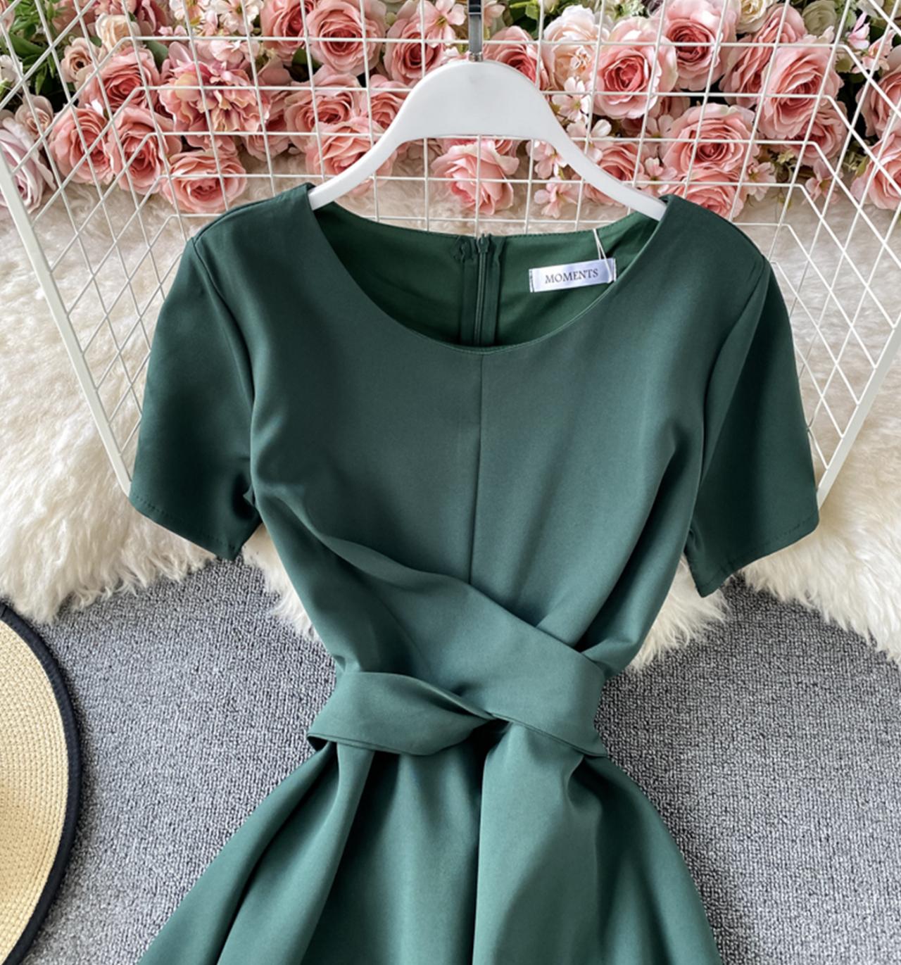 Cute A line round neck short dress  703