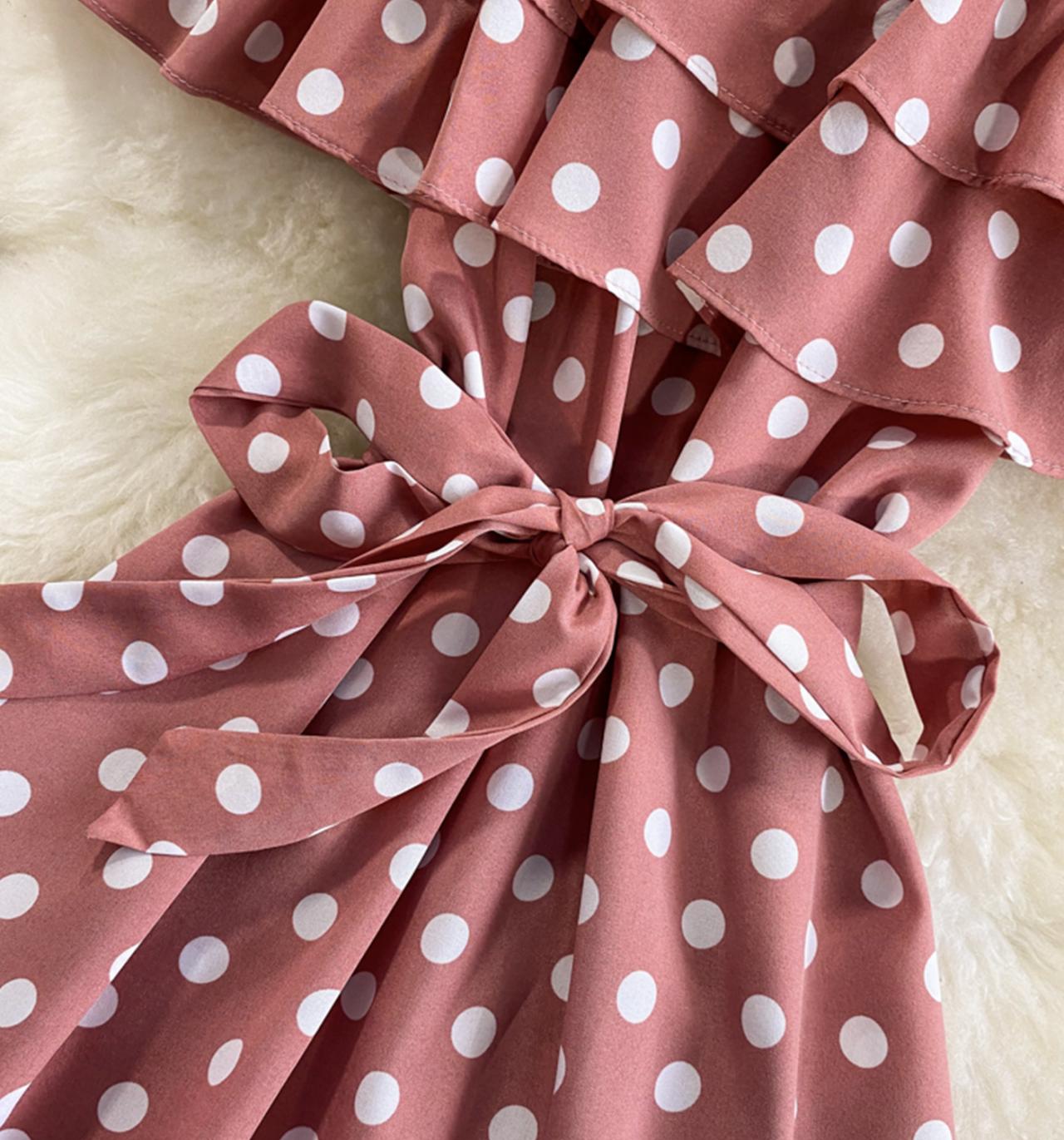 Cute polka dot dress A line off shoulder dress  712