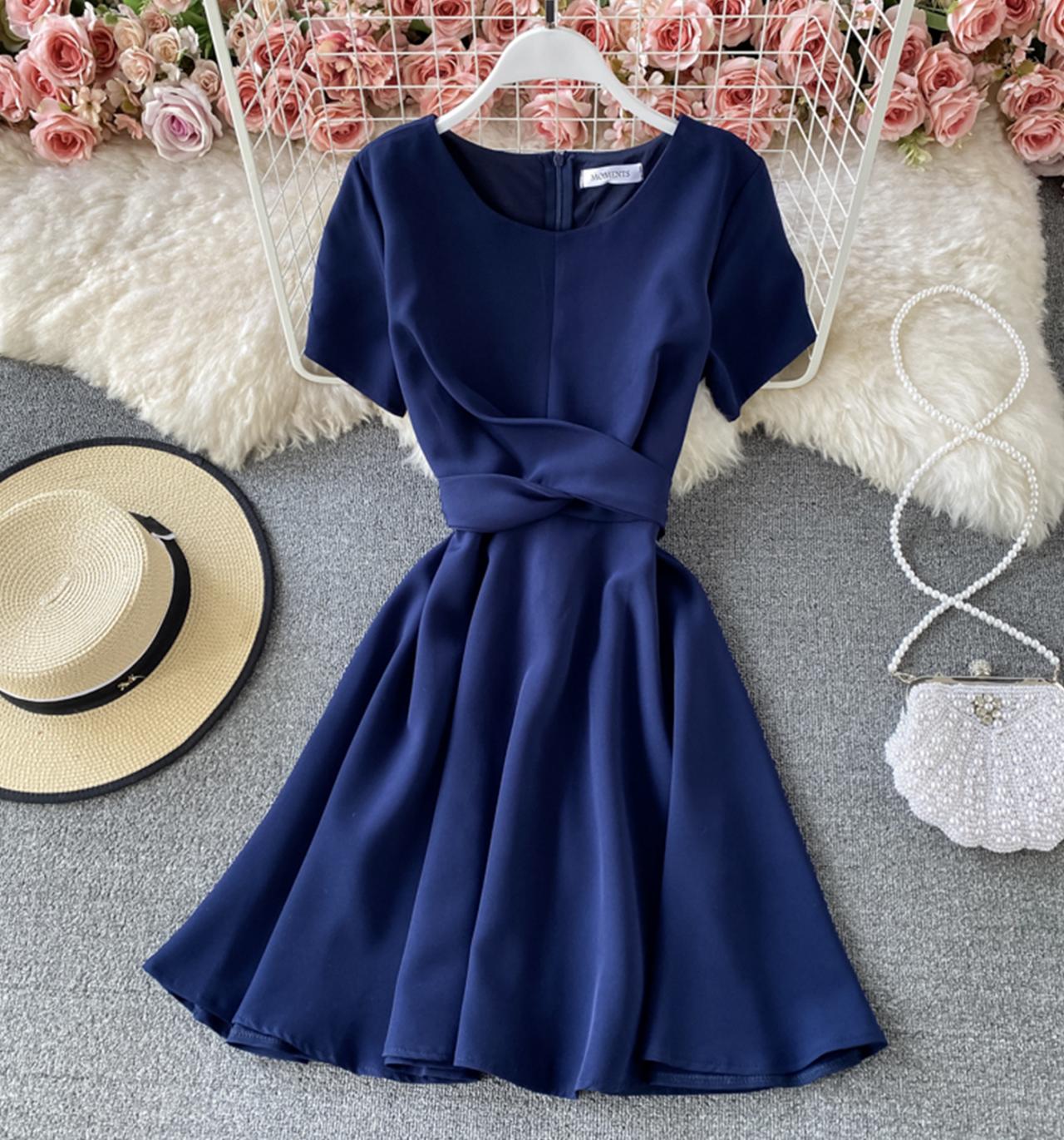 Cute A line round neck short dress  703