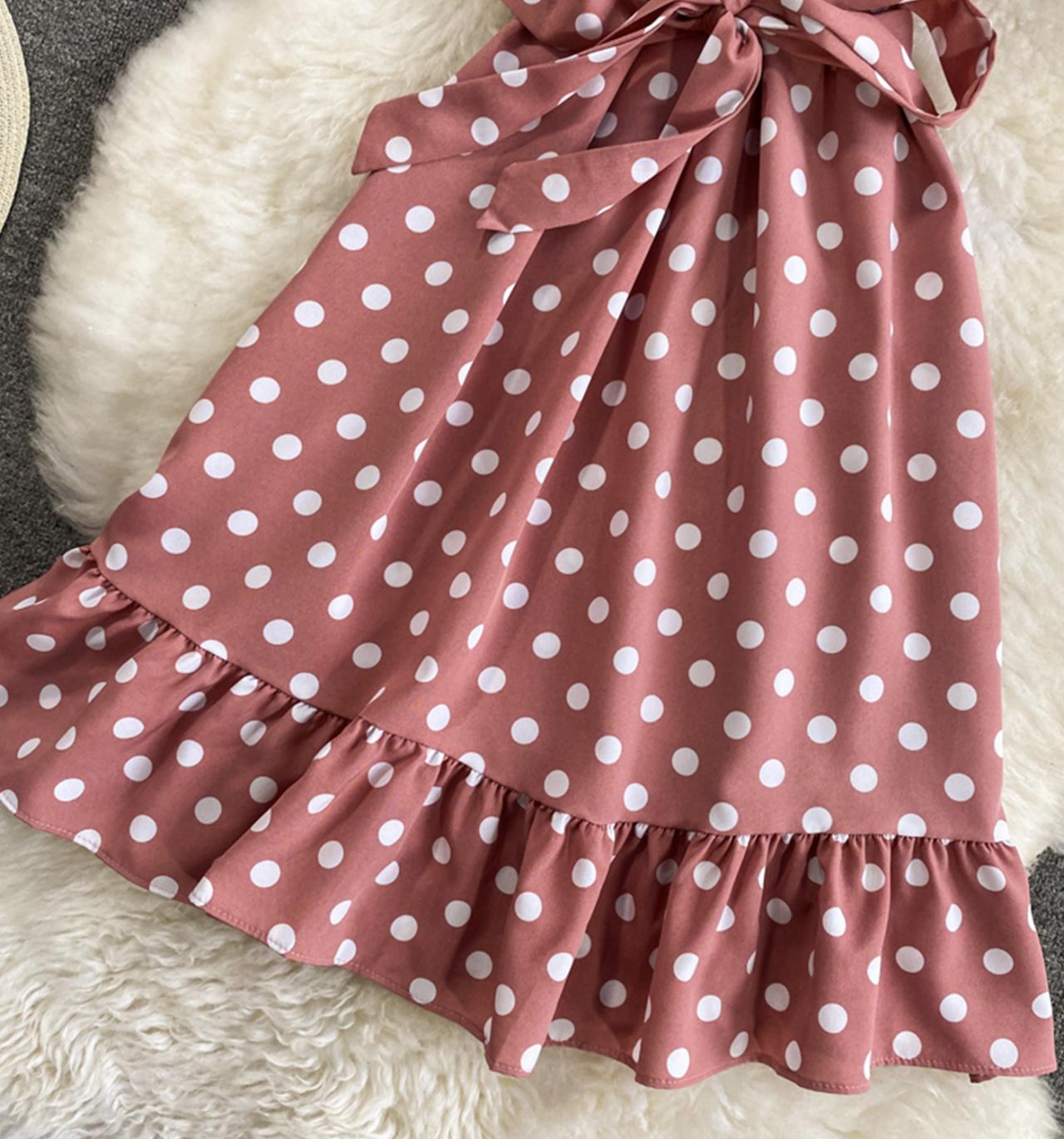 Cute polka dot dress A line off shoulder dress  712