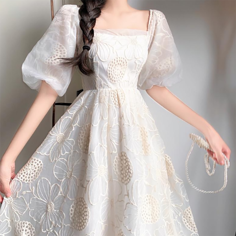 Sweet puff sleeve dress A line fashion dress  597