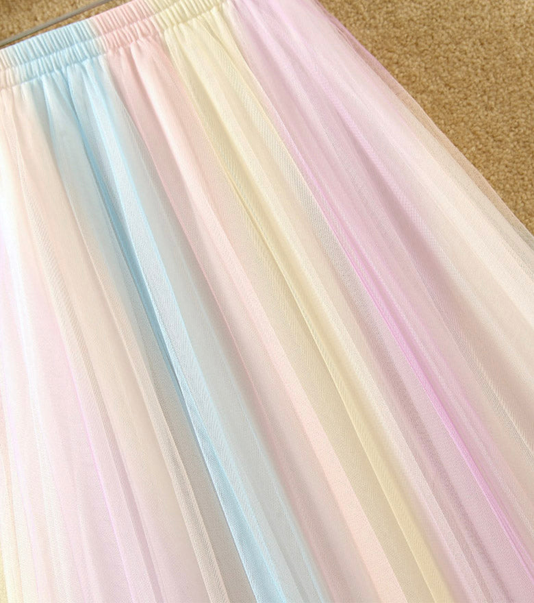 Cute rainbow color tulle skirt  3502