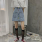 Cute denim skirt, student denim skirt  3518