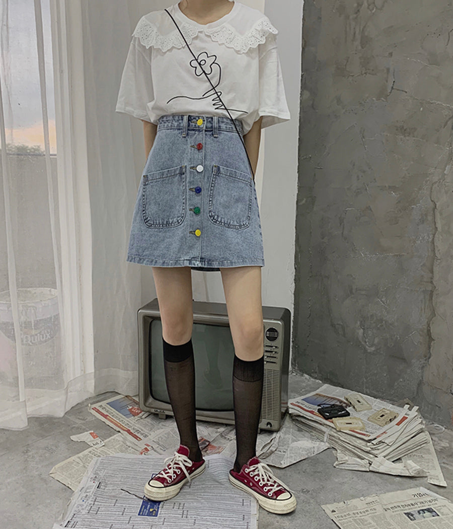 Cute denim skirt, student denim skirt  3518
