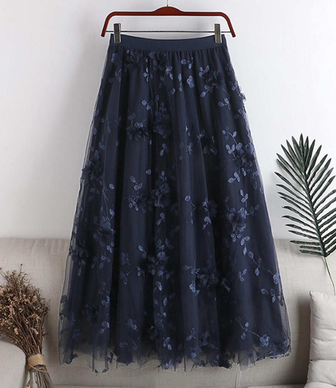 Cute A line tulle applique skirt  3451