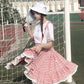 Sweet plaid suspender skirt plaid skirt  3491