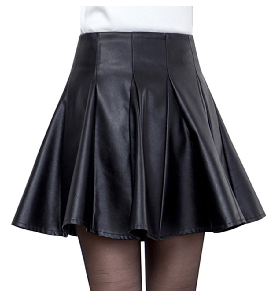 Leather skirt A line short skirt leather skirt  3465
