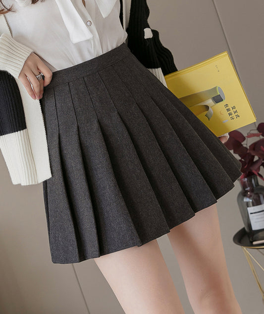 Stylish A line short skirt woolen cloth pleated skirt  3468