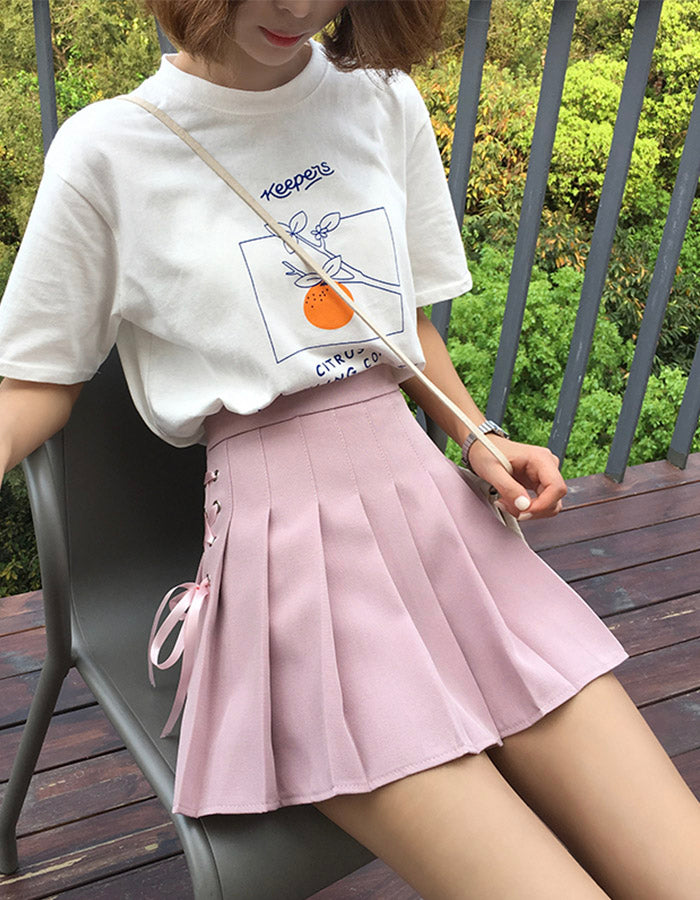 Cute A line side bow pleated skirt  3499