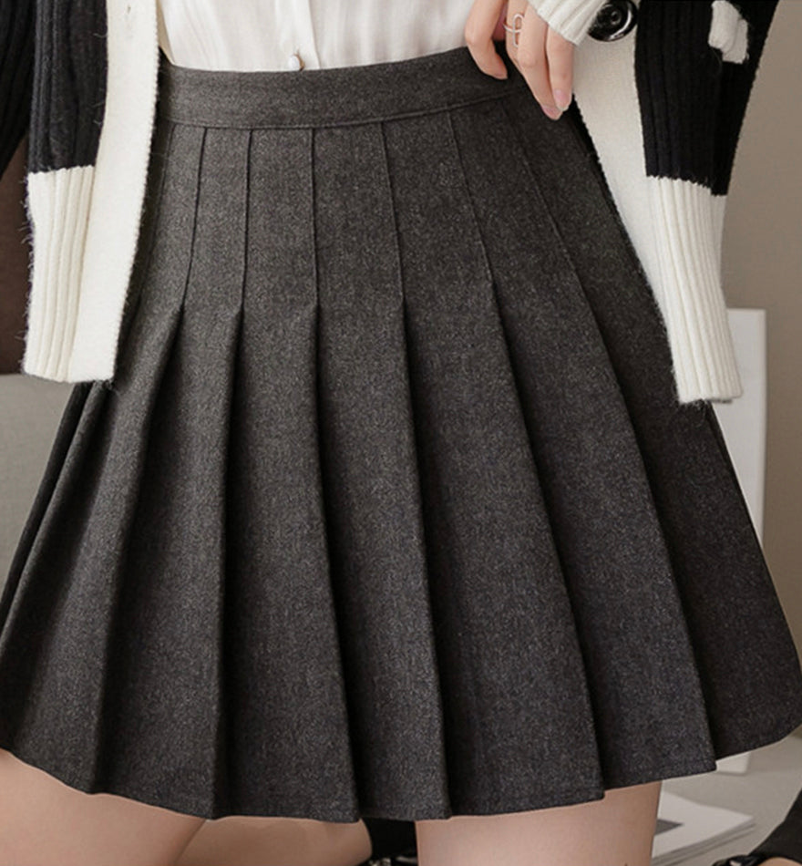 Stylish A line short skirt woolen cloth pleated skirt  3468