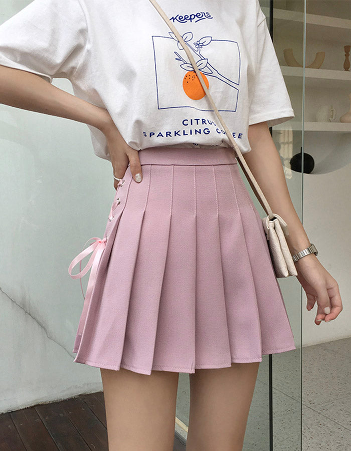 Cute A line side bow pleated skirt  3499