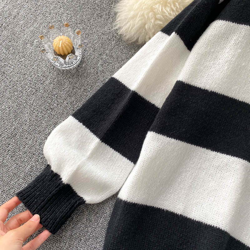 Simple V-neck knitted top long sleeve sweater  007