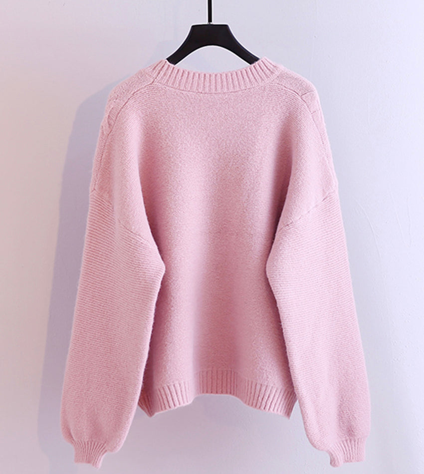 Einfacher Langarm-Pullover mit Rundhalsausschnitt 061