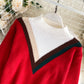 Red round neck long sleeve sweater  067
