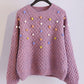 Pull épais à col rond orné de pompons colorés 062