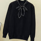 Pullover lockerer Langarm-Pullover mit Schleife 086