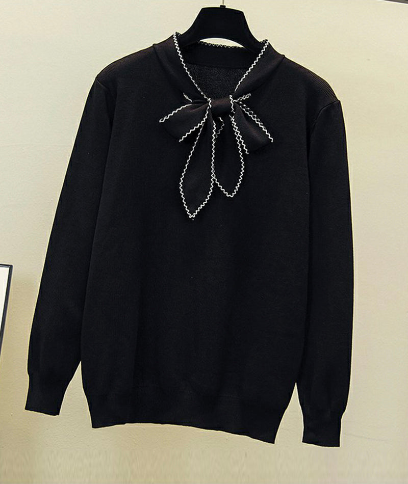 Pullover lockerer Langarm-Pullover mit Schleife 086