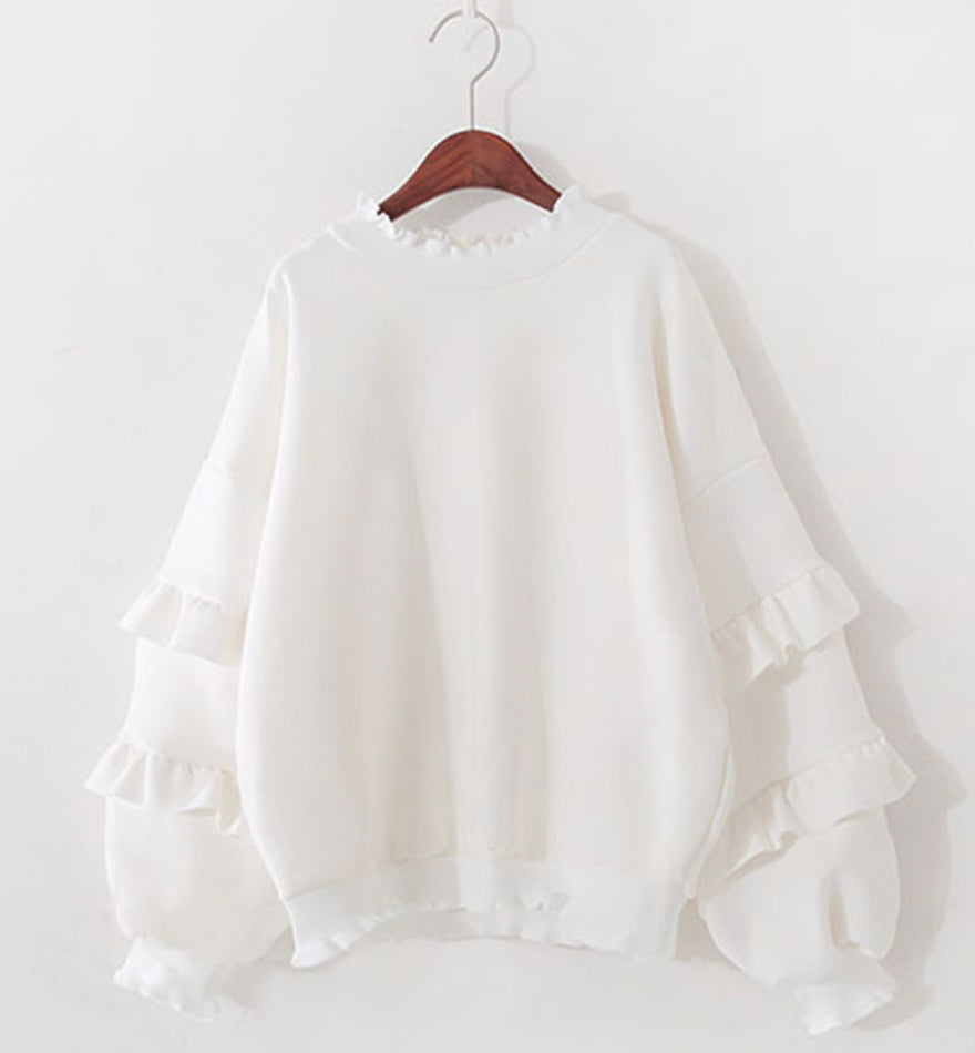 Simple round neck long sleeve tops  070