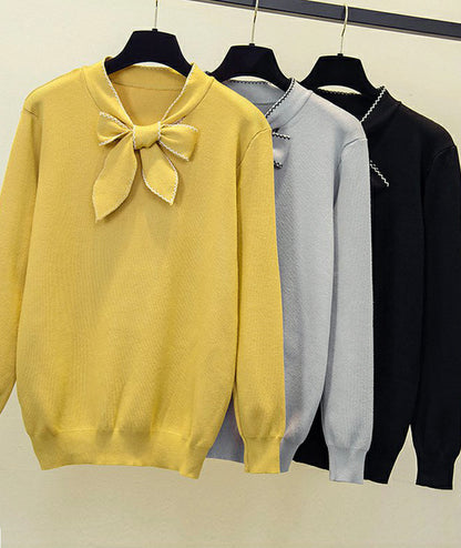Pullover lockerer Langarm-Pullover mit Schleife 086